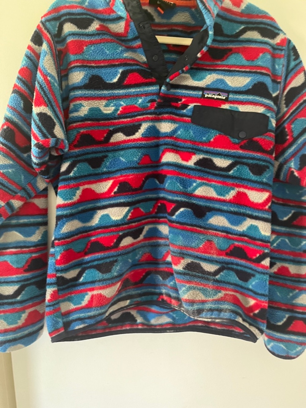 Patagonia Snap-T Pullover in Blue, Red & Black Geometric Stripe